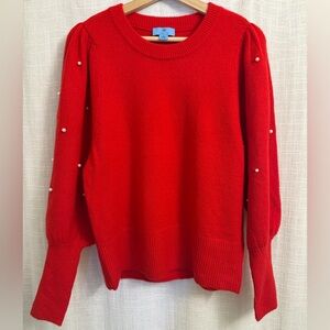 Red Sweater with Pearl Accents